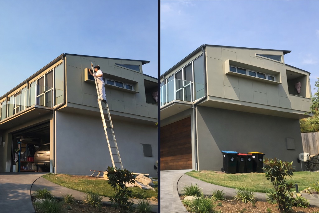 Exterior house painting before and after - Illawarra