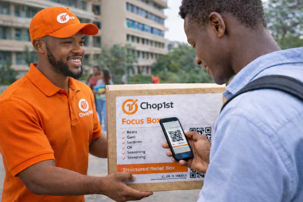 Chop1st vendor delivering Focus Box to student with QR code verification