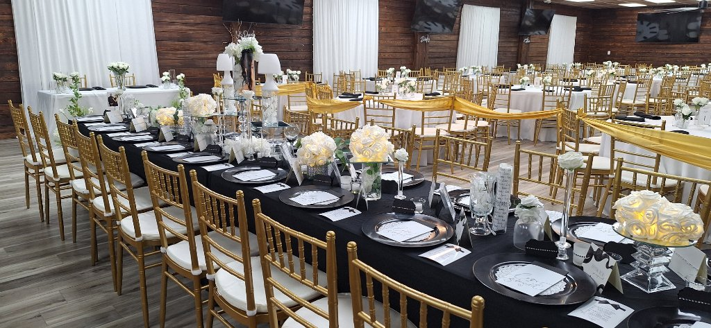 White Black Gold Rehearsal Dinner in Marietta, GA — Artistique Events