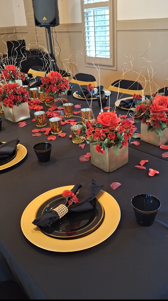 Red Black Gold Church Dinner Party in Snellville, GA — Artistique Events
