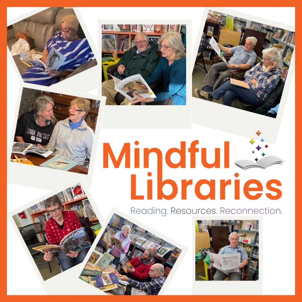Mindful Libraries - Robust adaptive dementia-inclusive library program for residential care communities showing diverse seniors reading