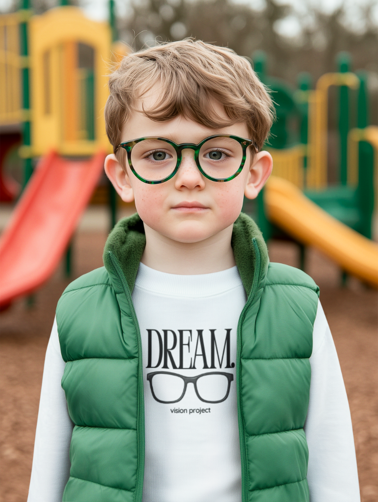 Child with glasses at playground