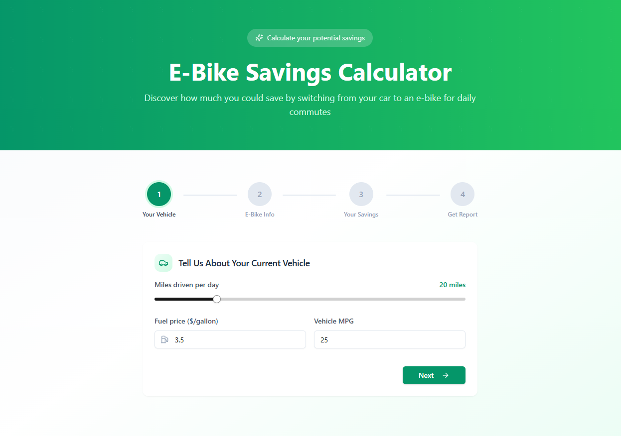 E-Bikes Savings Calculator & Lead Magnet template preview