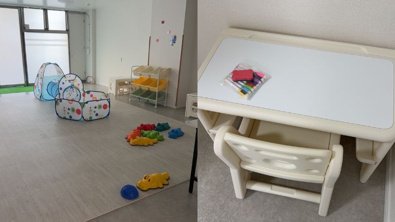 カピリナキッズの無人の療育室と机・椅子