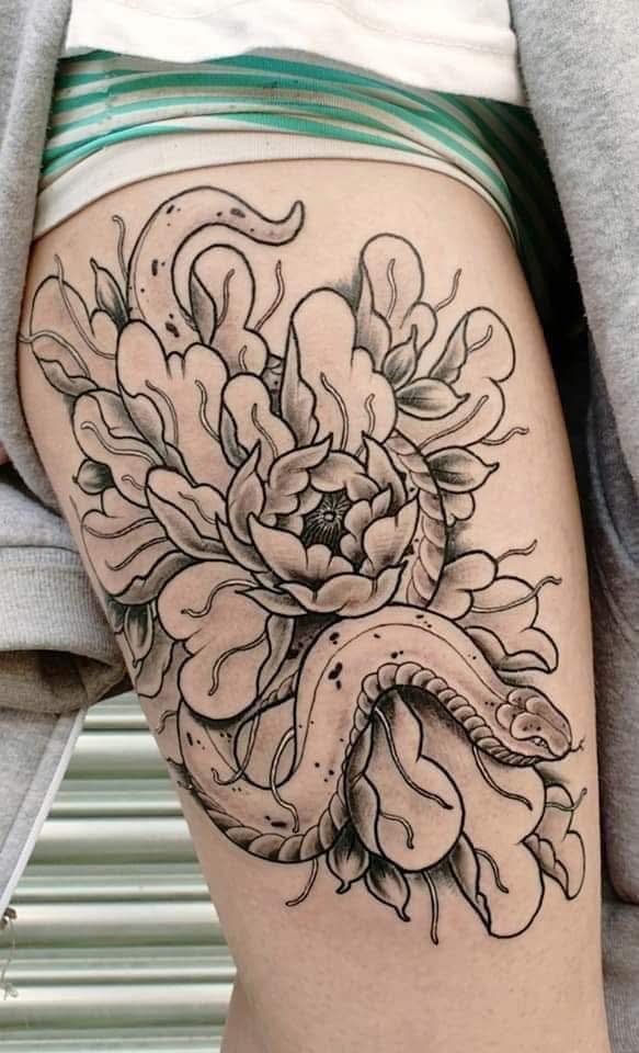 Peony with Snake