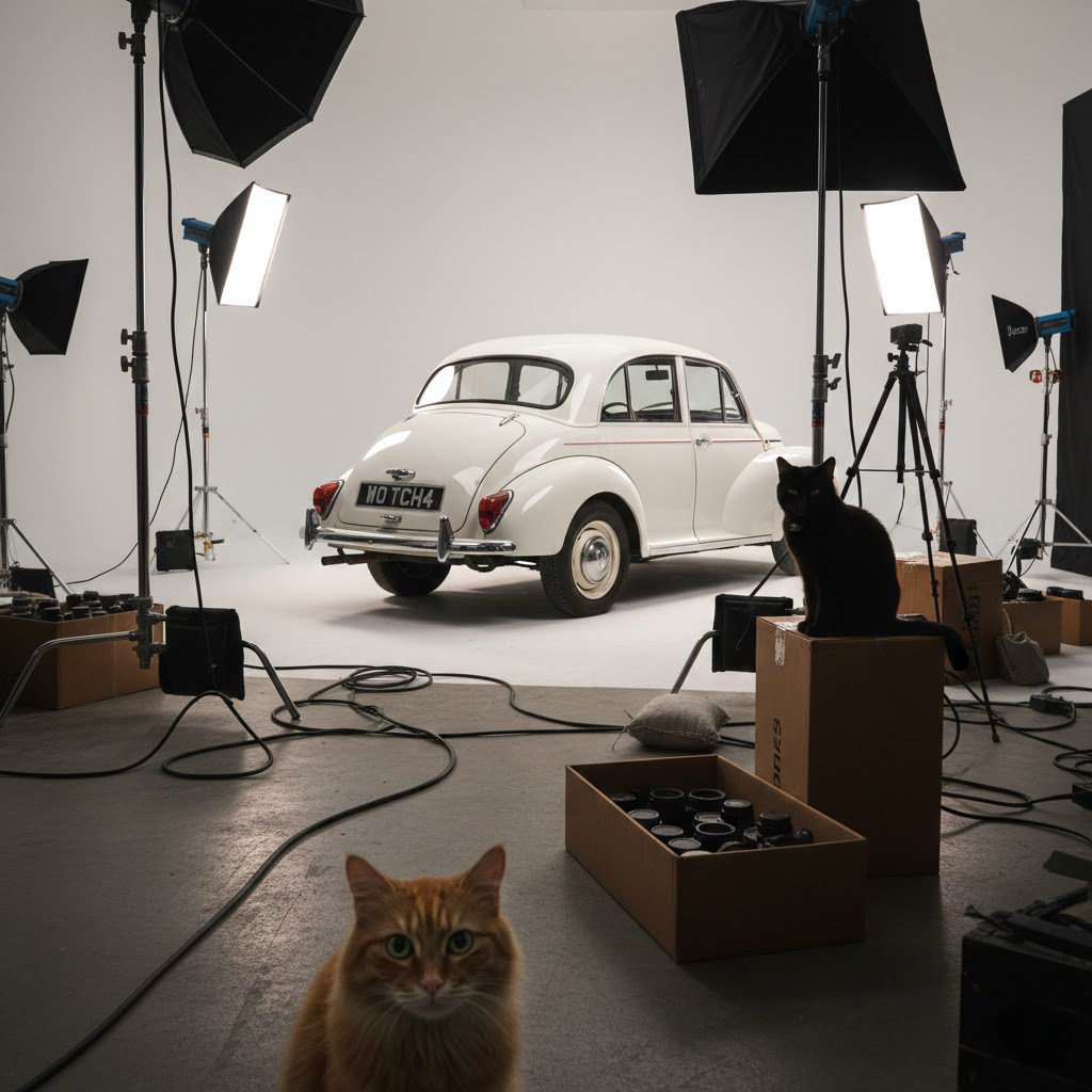 Morris Minor in photography studio for branding