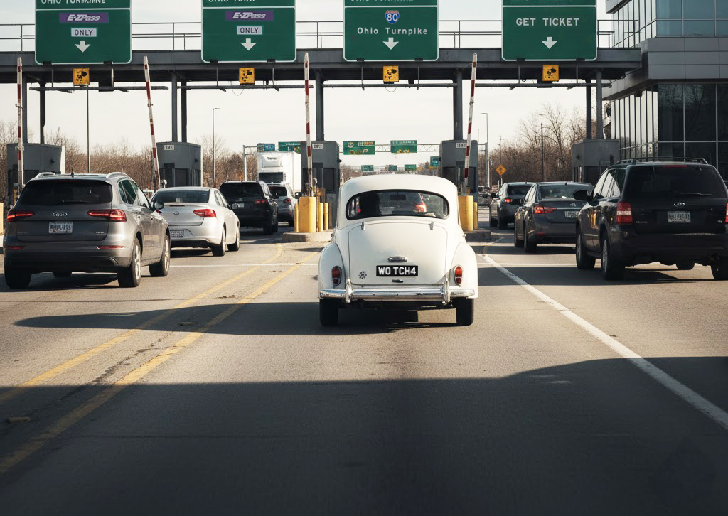 Morris Minor on Ohio turnpike