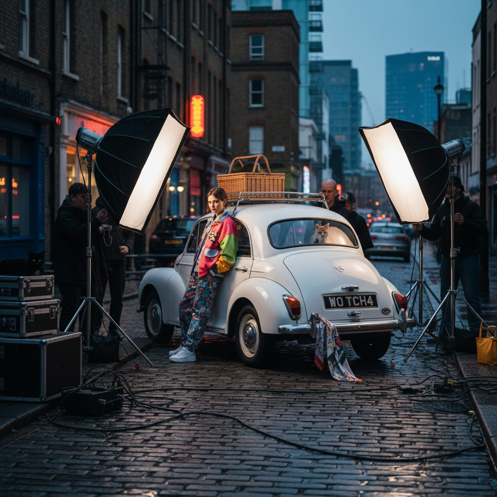 Golden hour street photography featuring Morris Minor in Cleveland Ohio