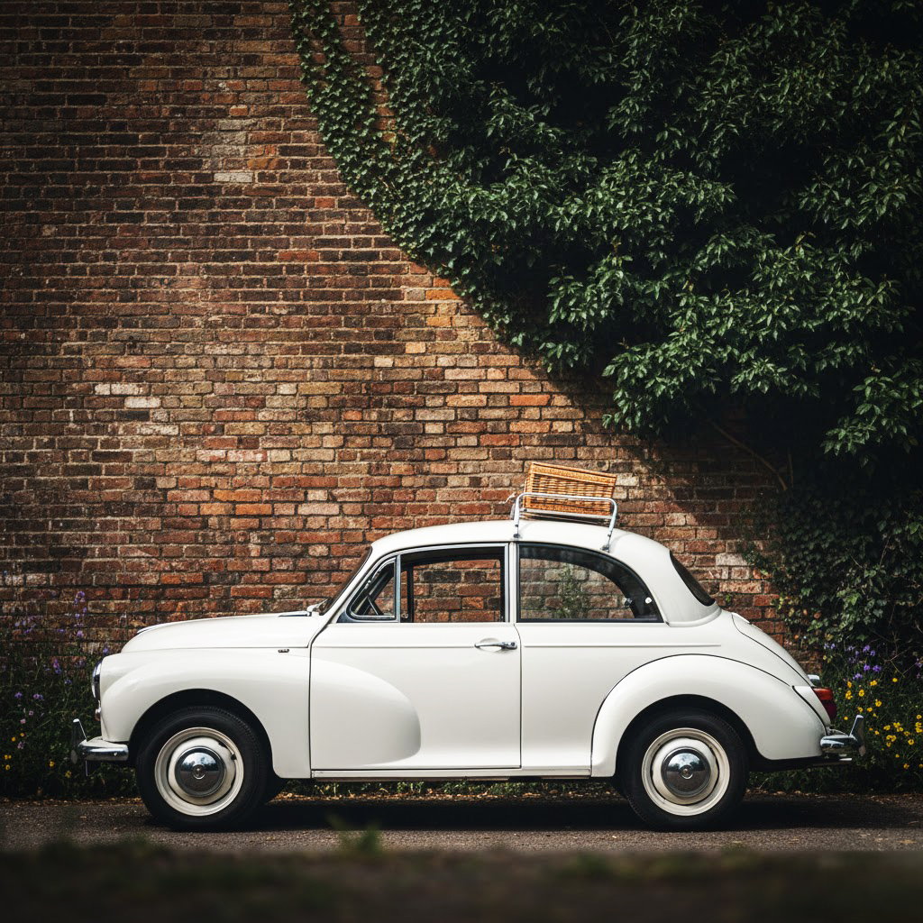 Morris Minor positioned for design portfolio photography