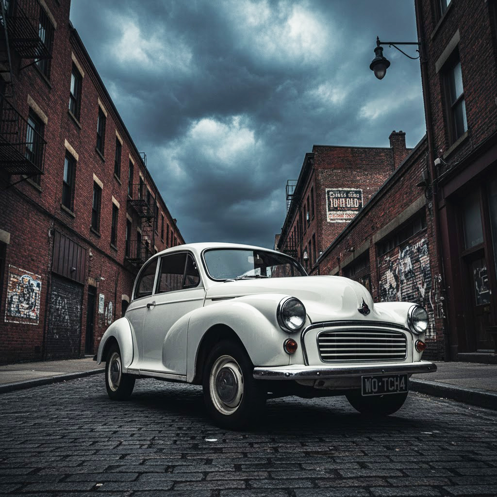 Morris Minor on Urban Street
