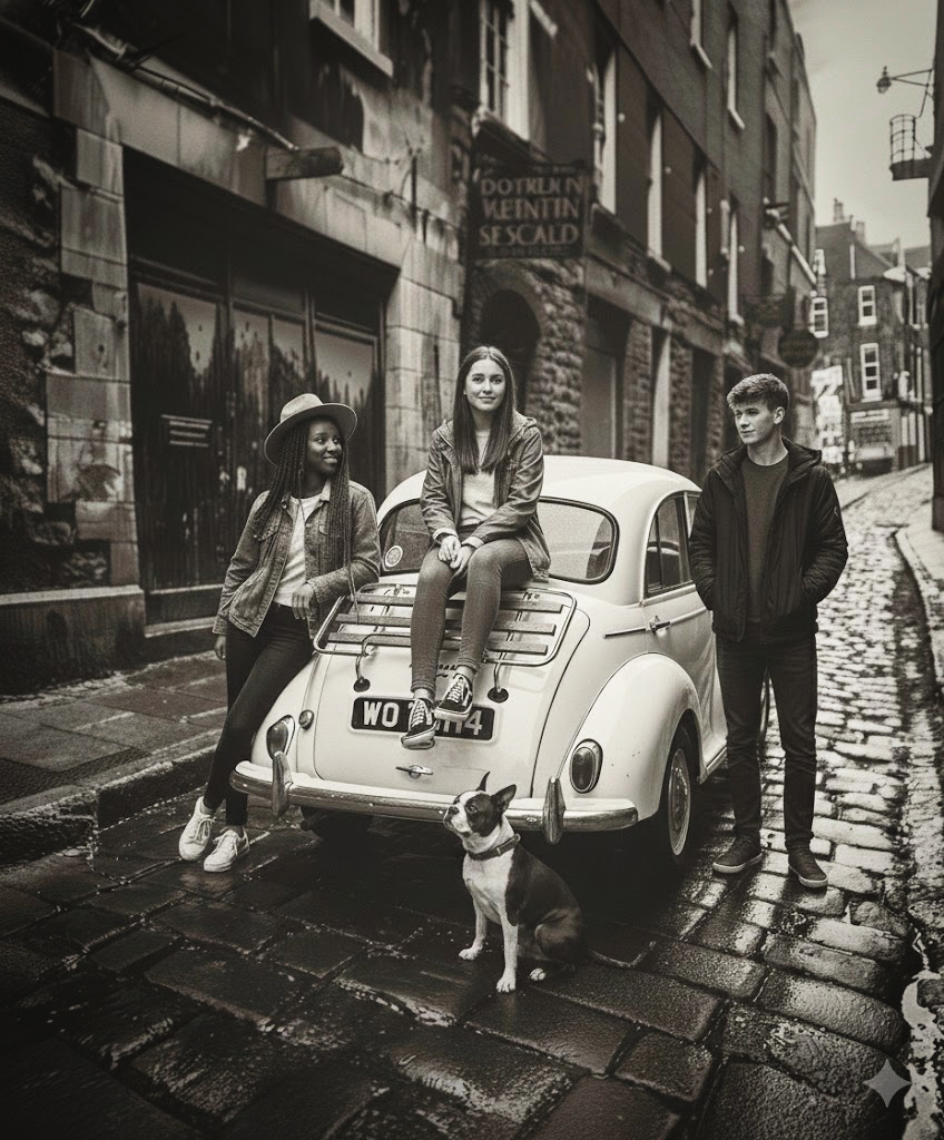 Ohio senior portrait photoshoot with 1968 Morris Minor