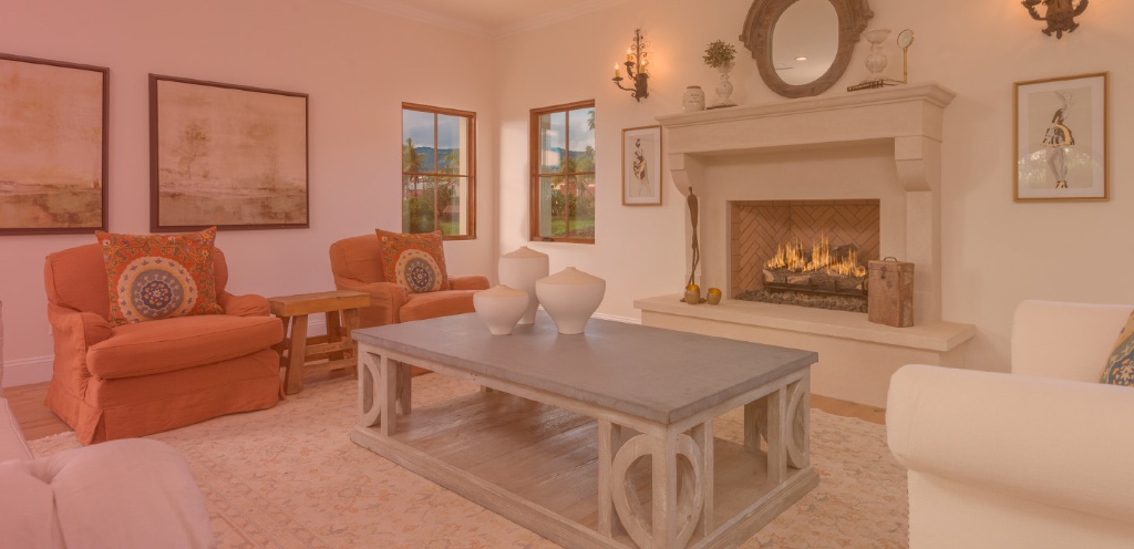 White Stone Herringbone Fireplace