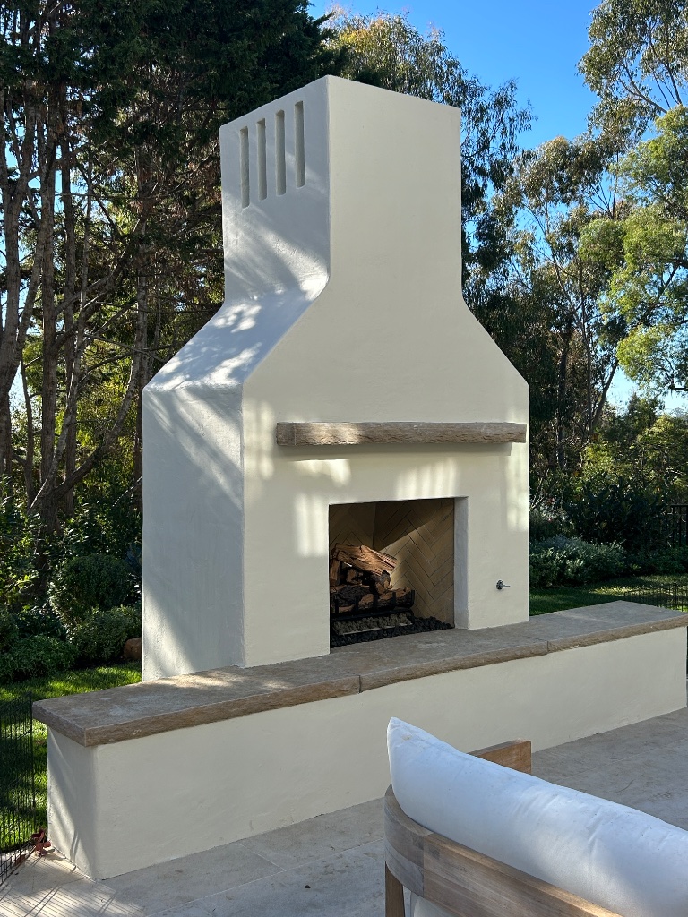 Modern White Outdoor Fireplace