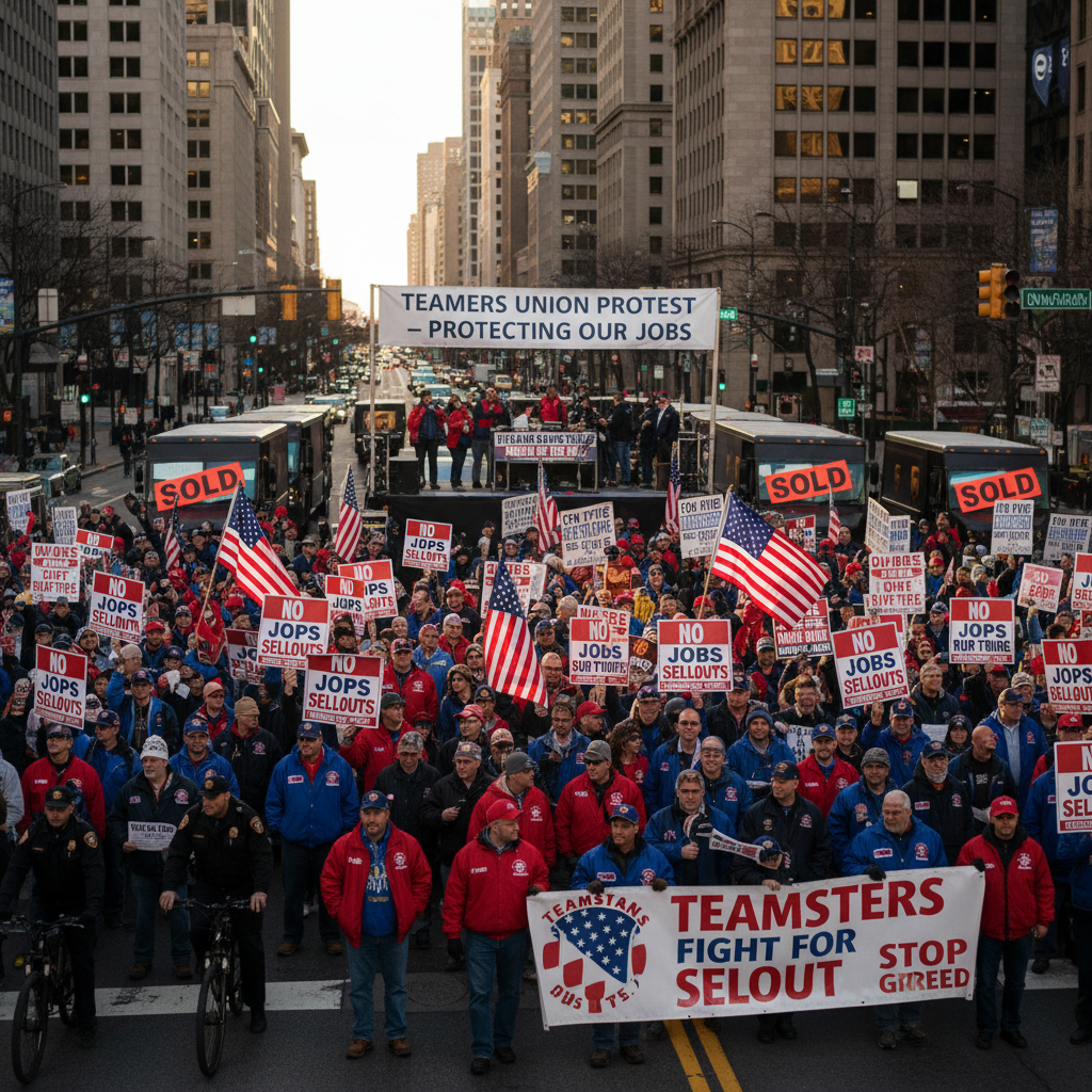 Teamsters union protest against UPS buyouts