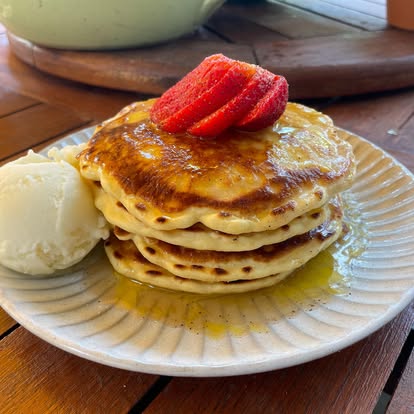 Homemade pancakes at City Chicks farm cafe near Mt Glorious Samford Valley