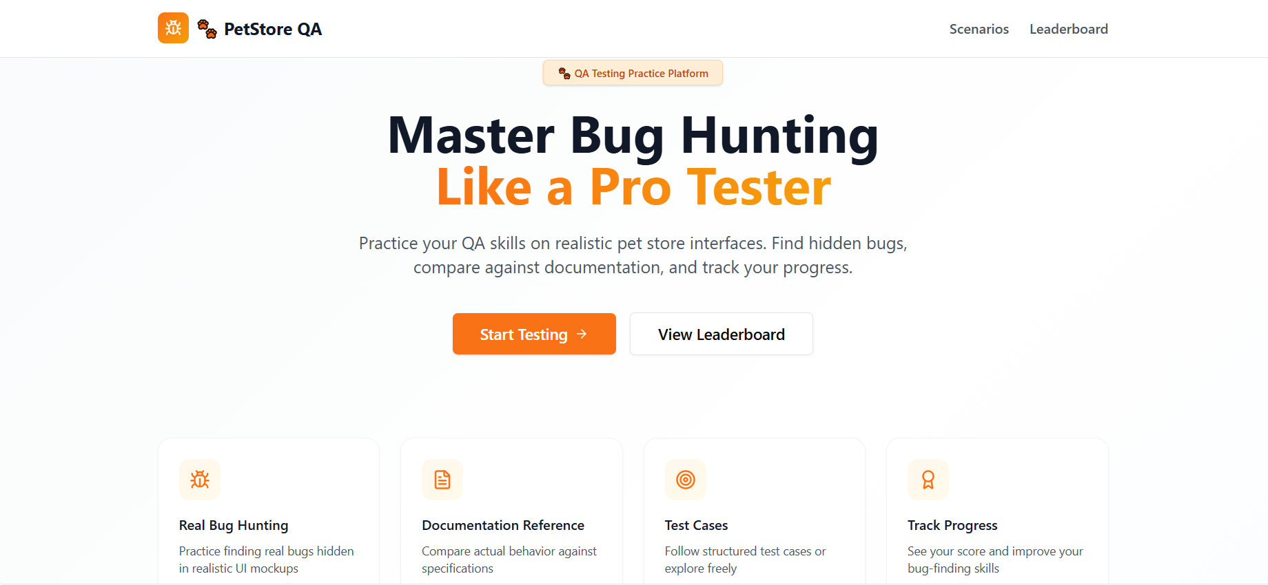 PetStore QA – Bug Hunting Practice Platform template preview