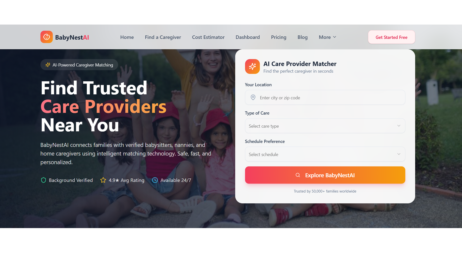 BabyNestAI – AI Childcare & Caregiver Matching template preview