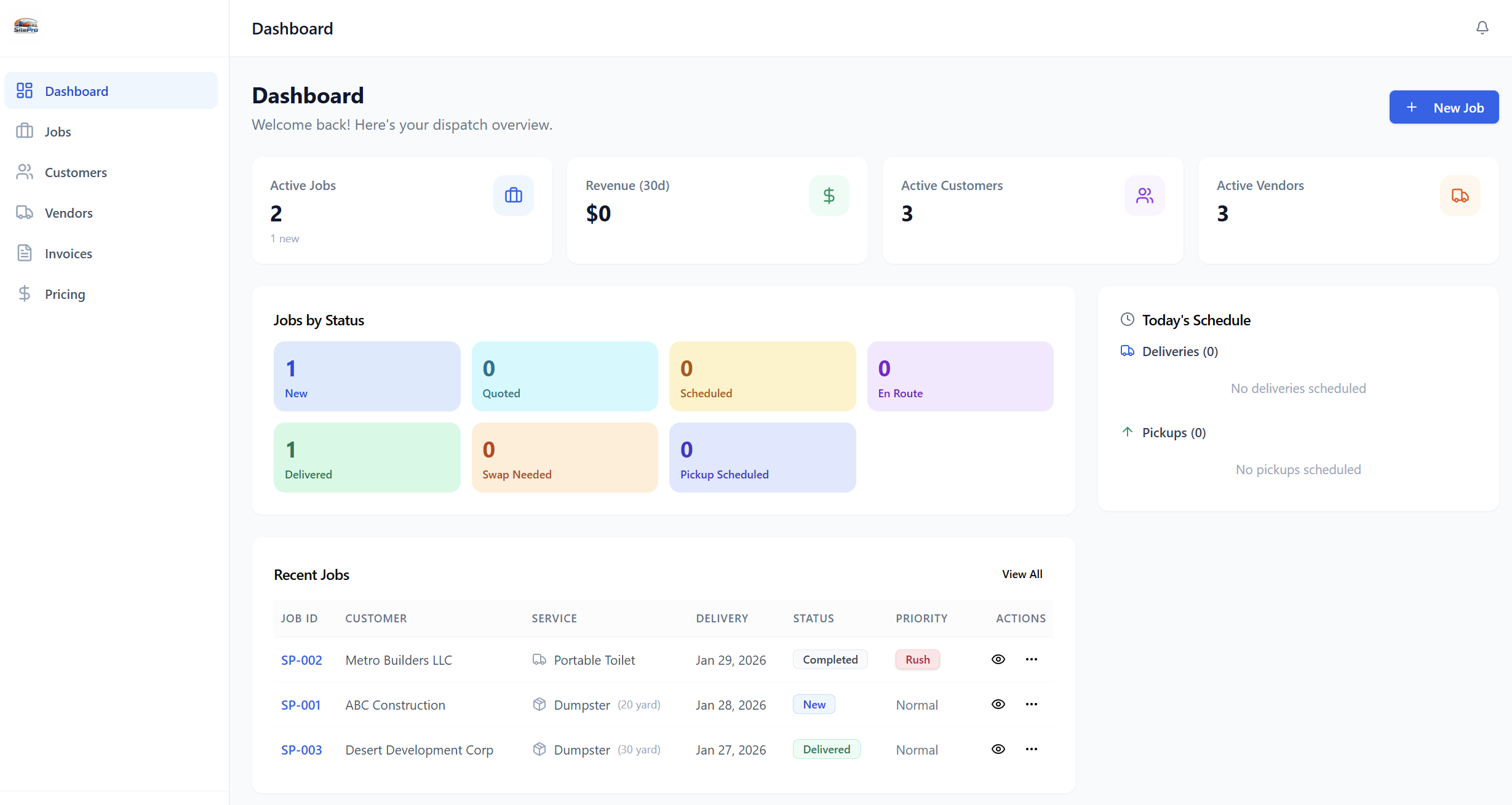 SitePro Dispatch CRM template preview