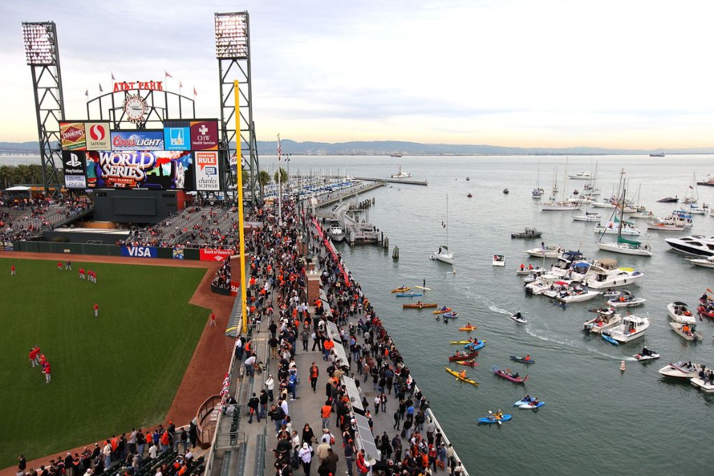 McCovey Cove and the ballpark seen from the water
