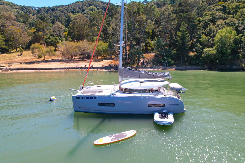 Untethered catamaran on San Francisco Bay