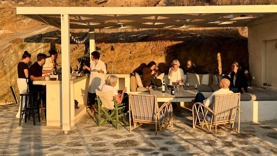 Outdoor dining terrace at golden hour