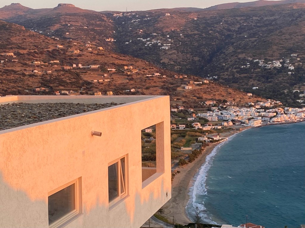 House with Korthi Bay and sea view at sunset