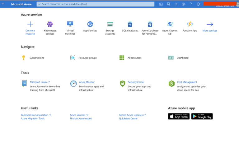 Azure Portal Home Page