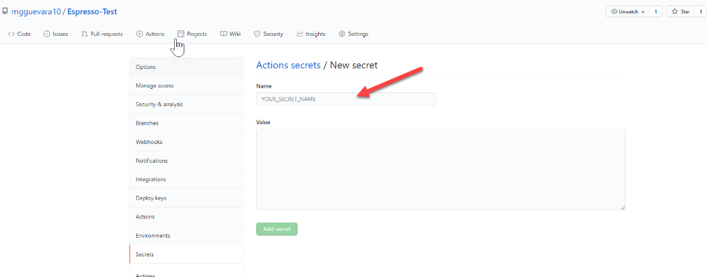 New Secret Configuration