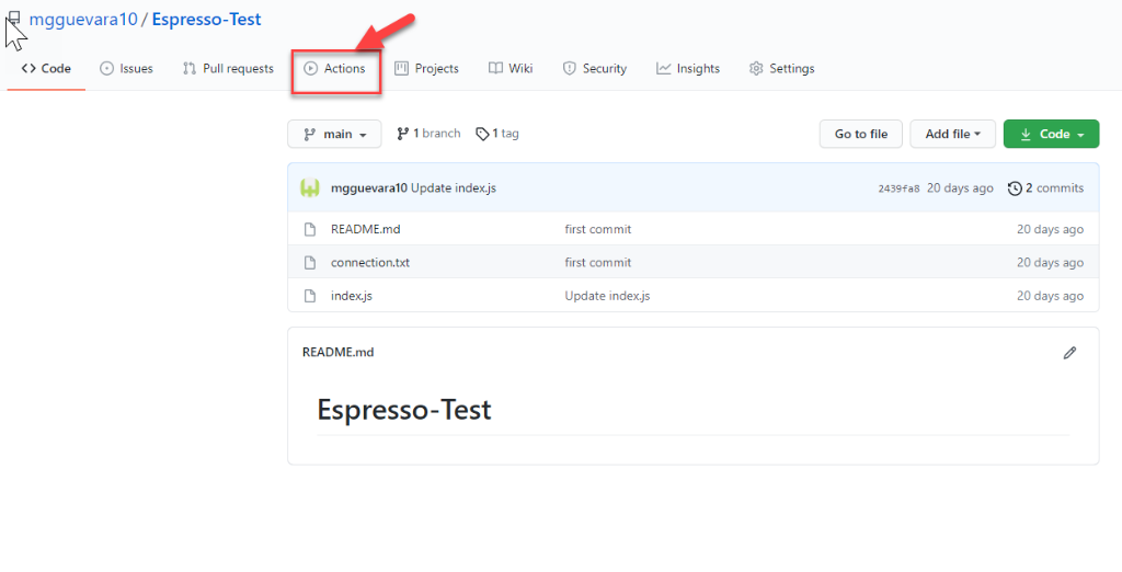 GitHub Actions Tab