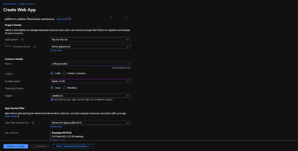 Azure Create Web App