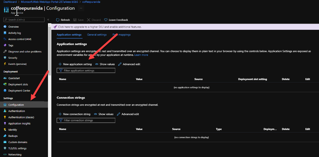 Azure Configuration - Application Settings