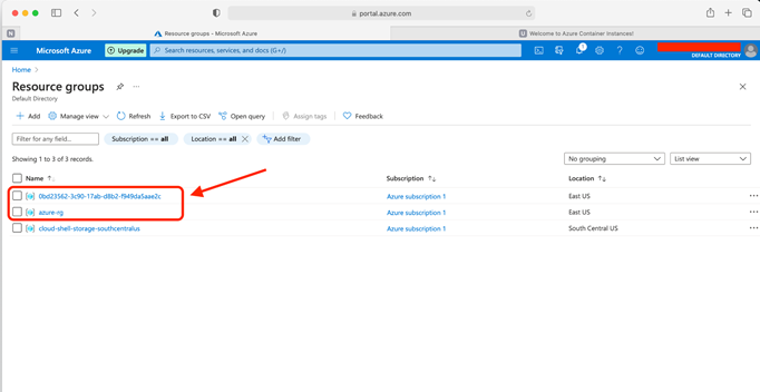 Azure Resource Groups List