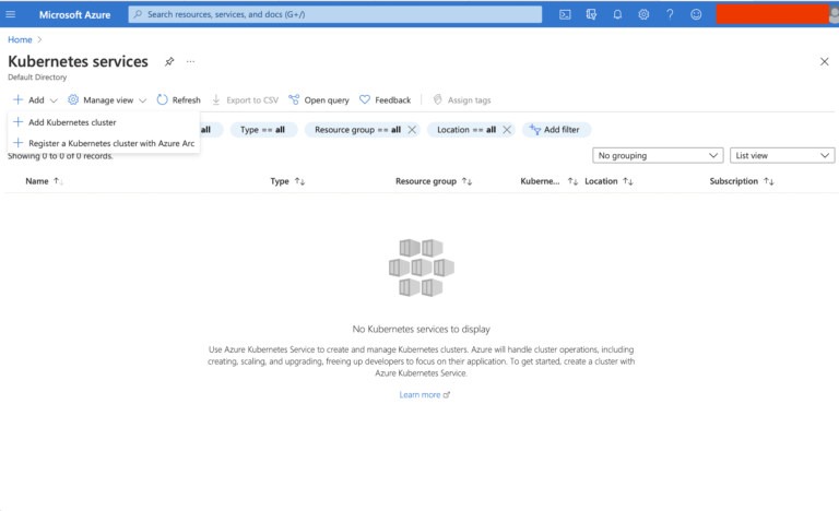 Empty Kubernetes Services Listing
