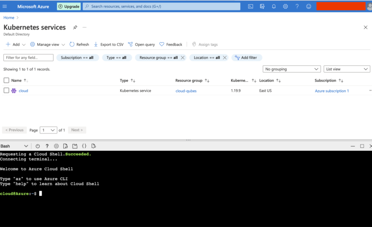Cloud Shell and Kubernetes Services
