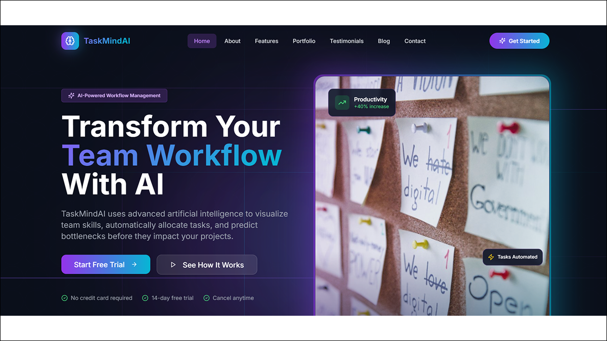 TaskMindAI — AI Task & Workflow Management Platform template preview