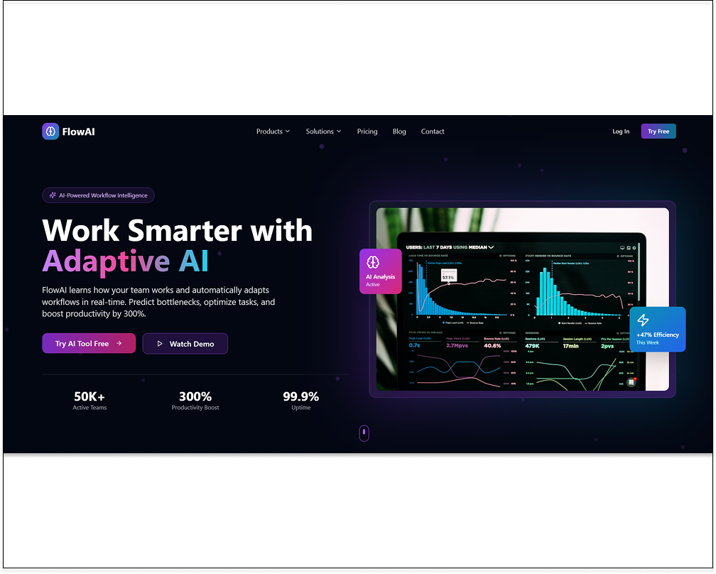 FlowAI — Adaptive AI Workflow & Task Management Platform template preview