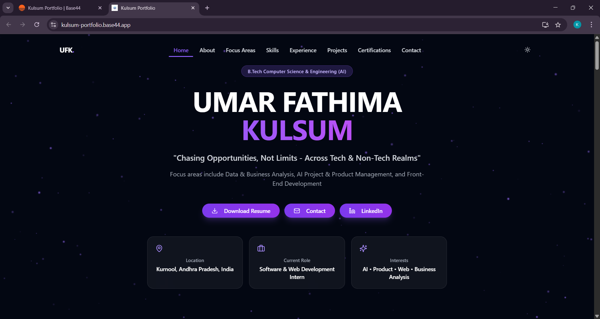 Umar Fathima Kulsum Portfolio template preview