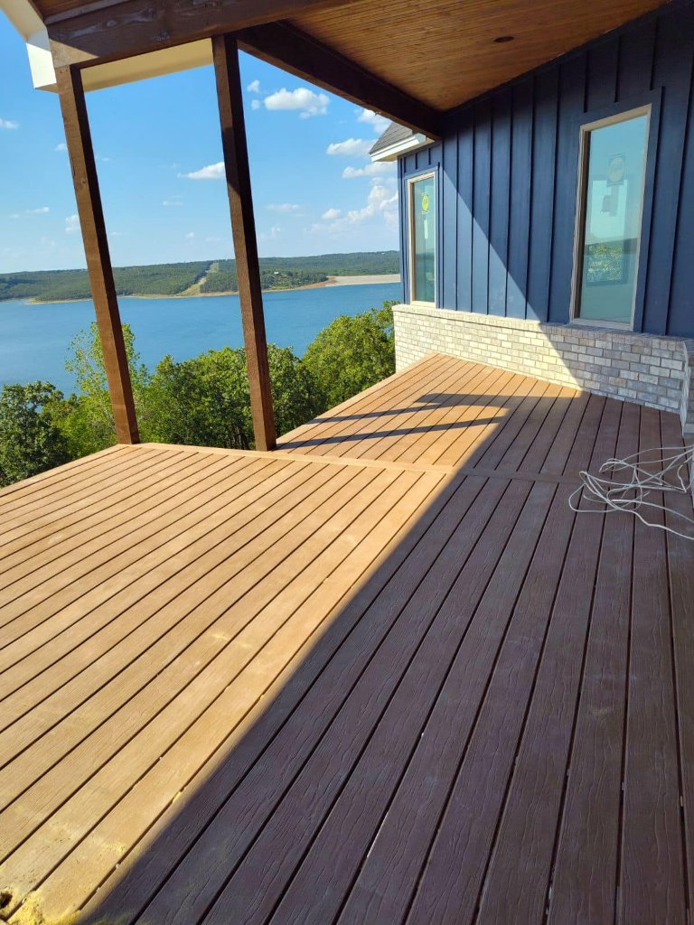 Custom deck with scenic lake view