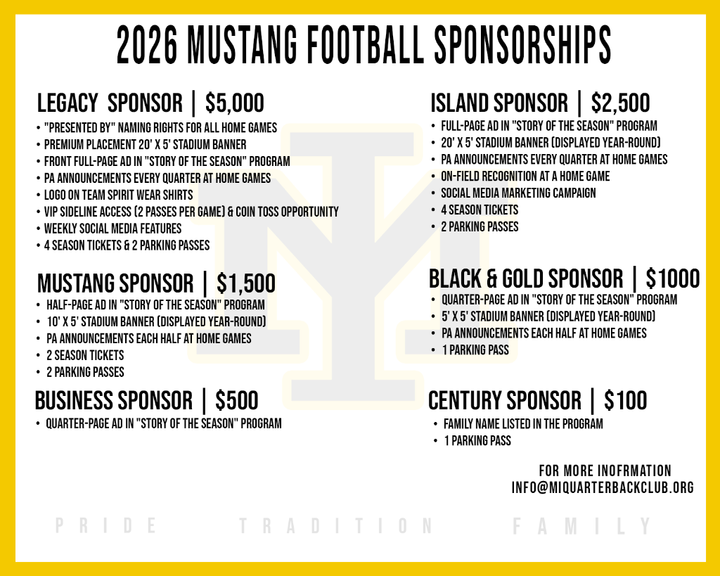 2026 Mustang Football Sponsorships