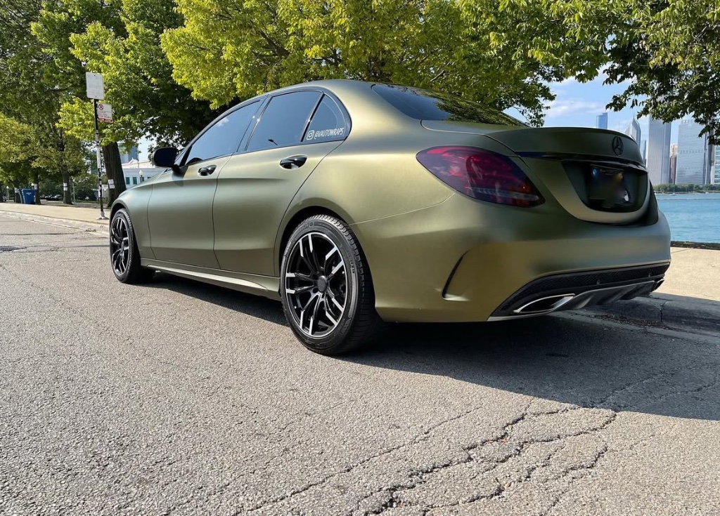 Olive Green Mercedes C-Class Rear
