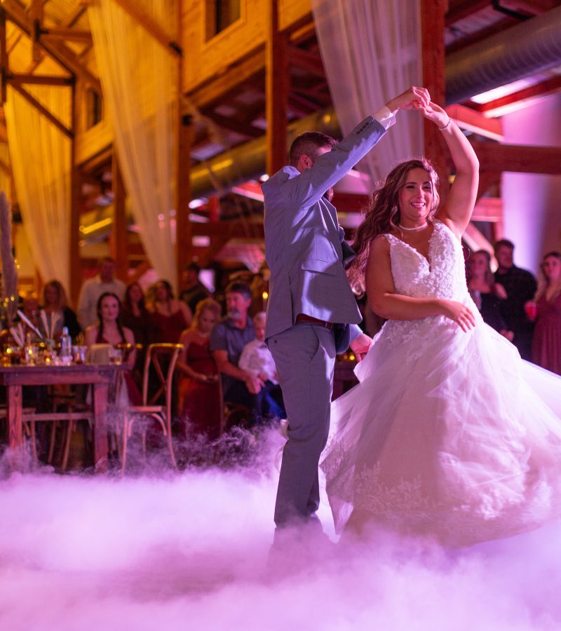 Wedding ceremony couple with bouquet