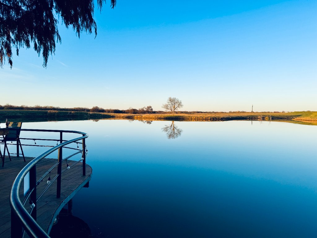 Restaurant patio view overlooking the lake at The Back Porch in Royse City