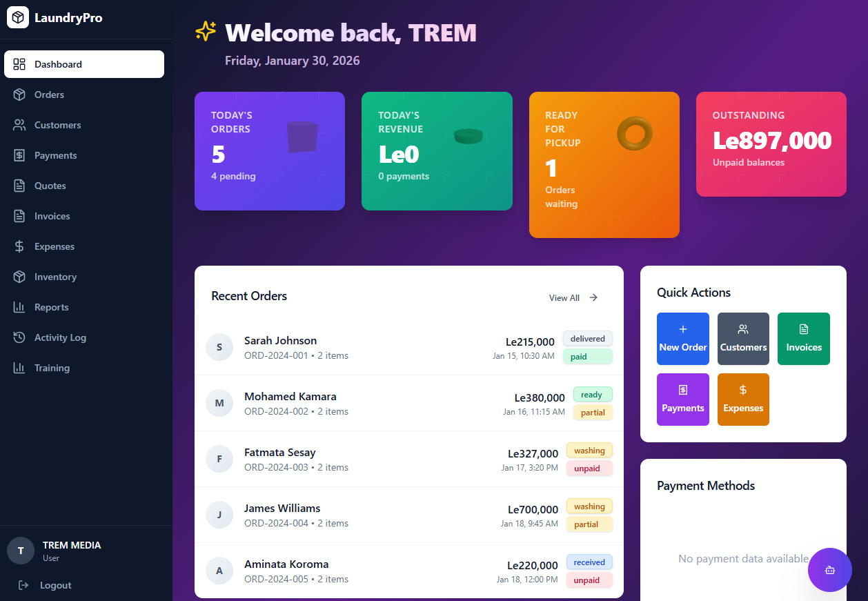 Laundry track pro template preview