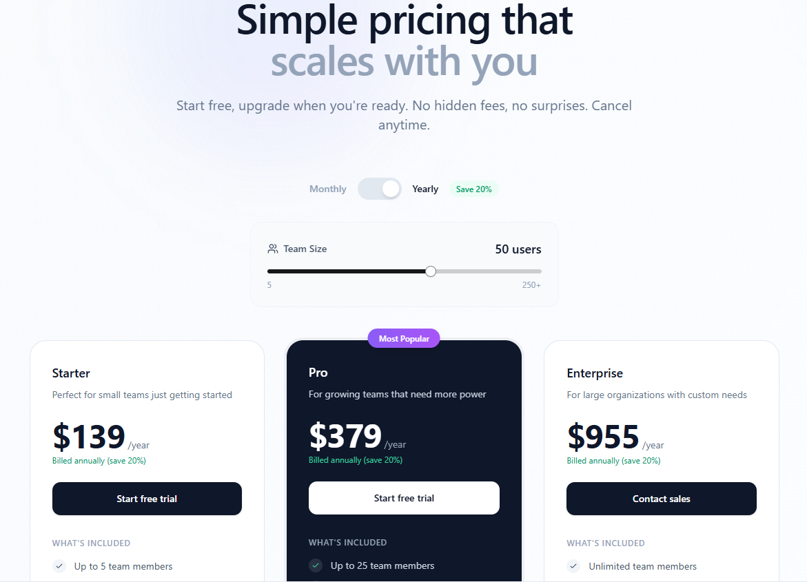 Interactive pricing builder template preview