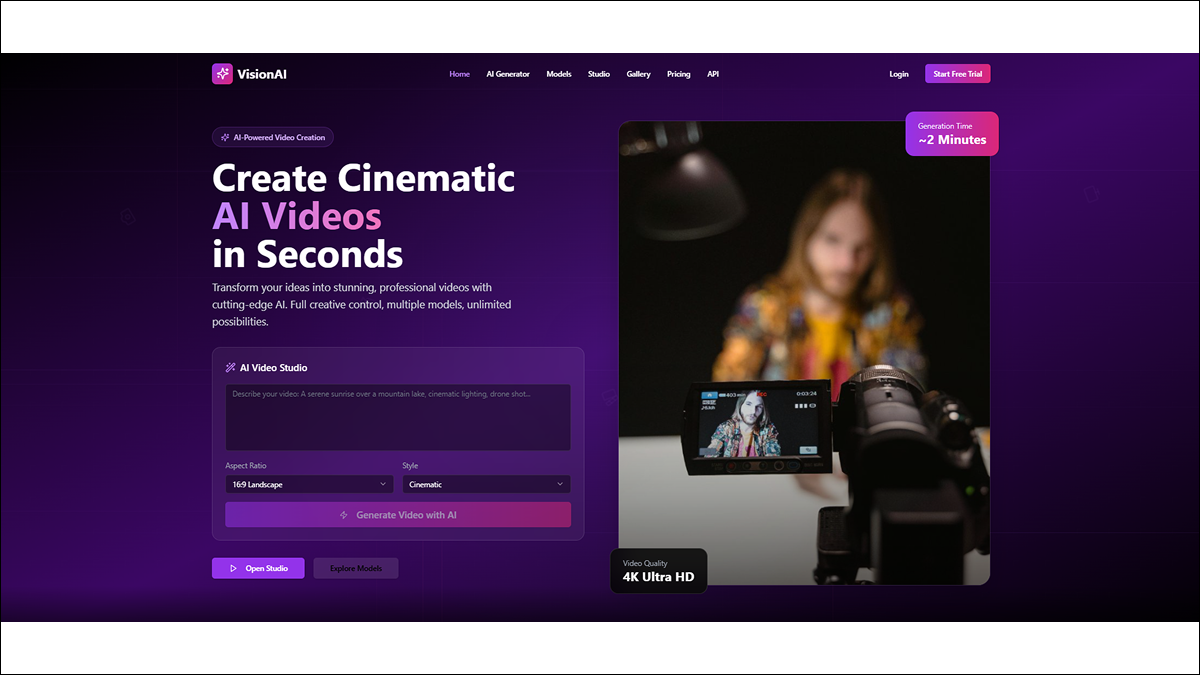 VisionAI — AI Video Creation & Cinematic template preview