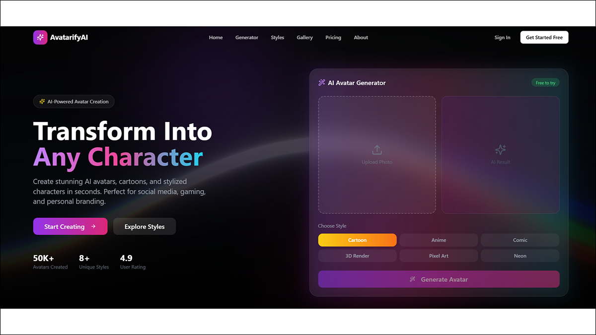 AvatarifyAI — AI Avatar & Cartoon Creation template preview