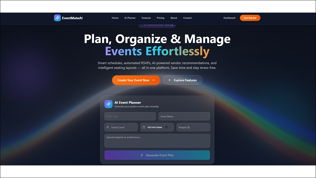 EventMateAI — AI Event Planning & Guest template preview