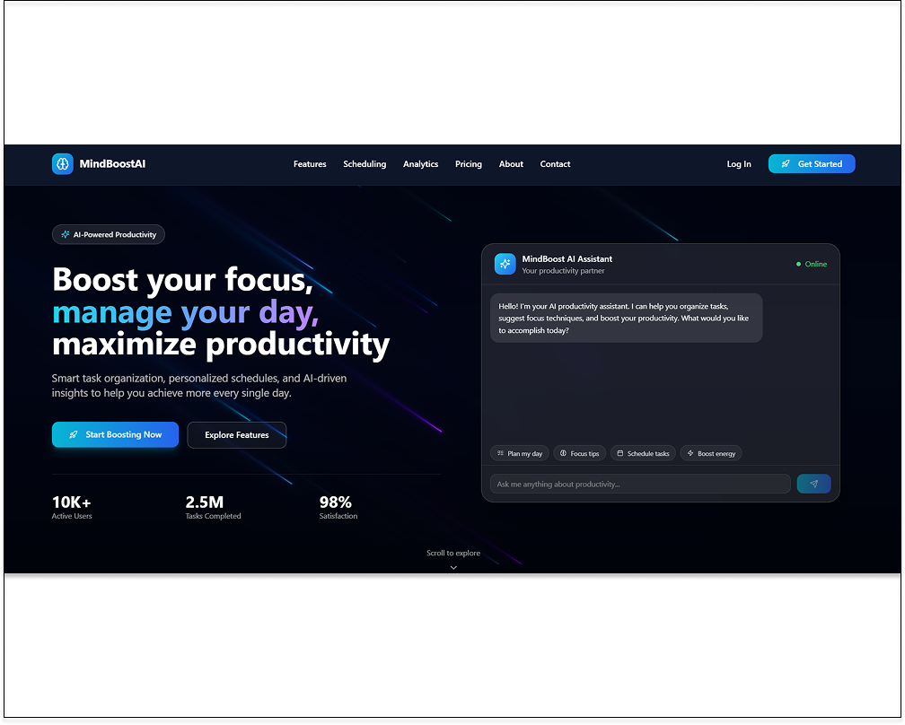 MindBoostAI — AI Productivity & Focus Companion template preview