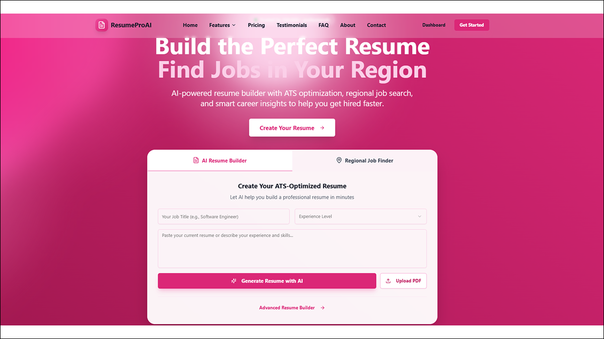 ResumeProAI — AI Resume Builder & Regional Job Search Platform template preview