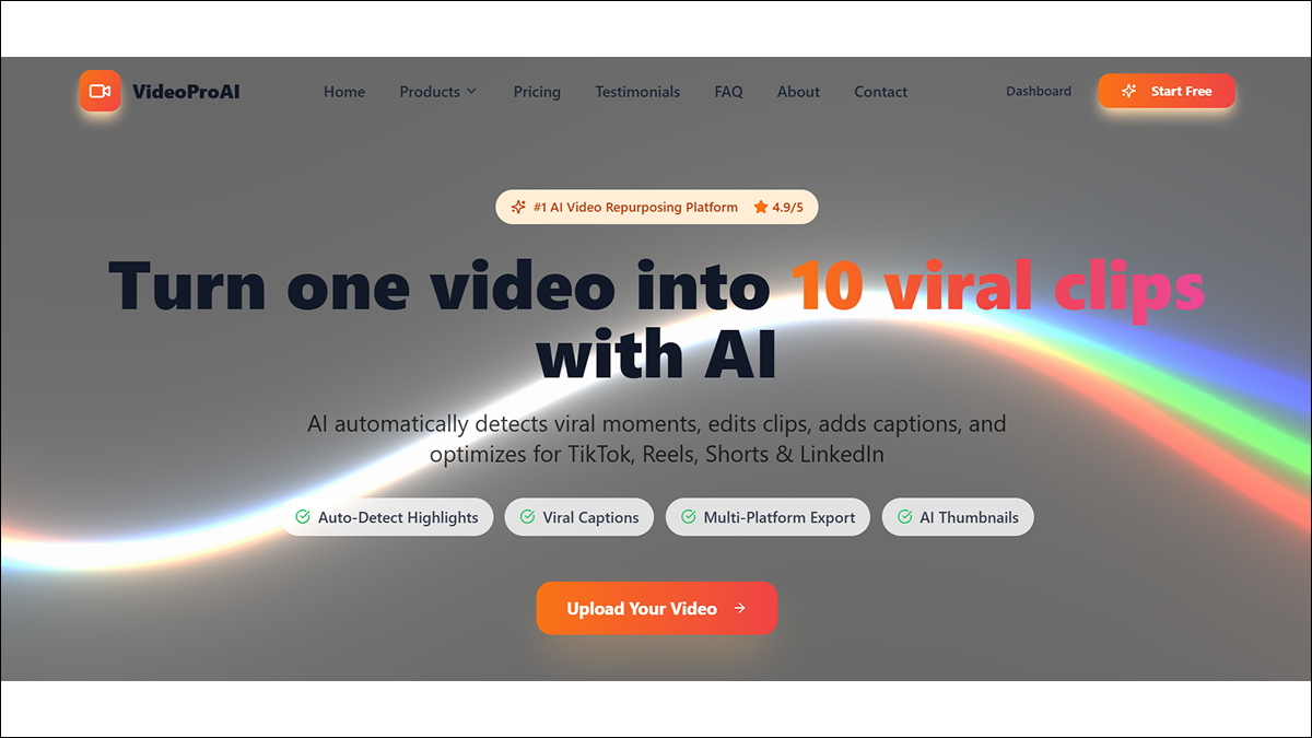 VideoProAI — AI Short-Form Video Repurposing Platform template preview